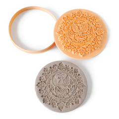 Görkemli Anka Kuşu Motifli Yuvarlak Seramik Baskı Damgası ve Kesici Set - 14 cm