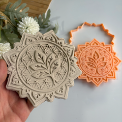 Mandala Lotus Seramik Karo Kalıbı – 15 cm Kesici ve Damga Seti