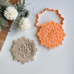 Mandala Lotus Seramik Karo Kalıbı – 15 cm Kesici ve Damga Seti